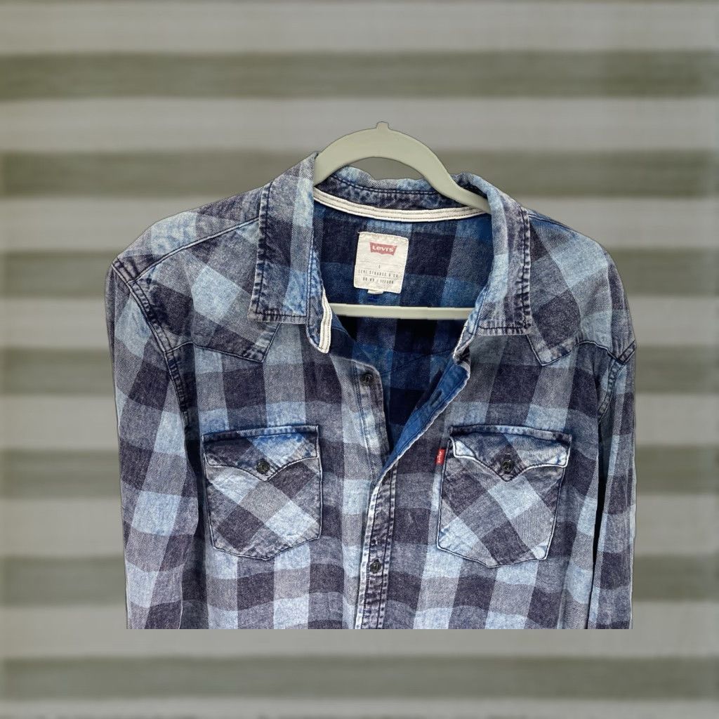 Levi's Levi's Shirt Men L Indigo Blue Plaid Button Long Sleeve Cotton Casual Slim Fit Crew Neck? Size US L / EU 52-54 / 3 - 1 Thumbnail