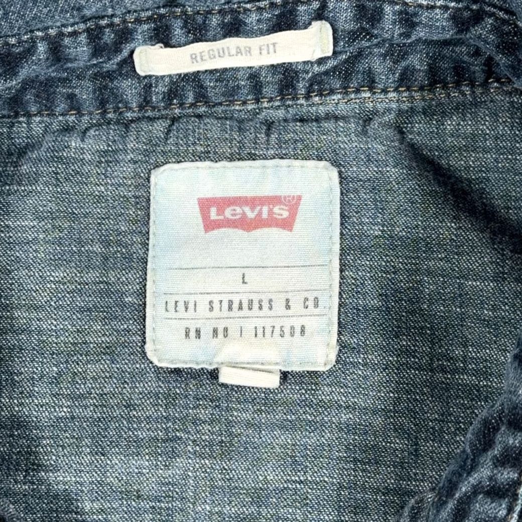 Levi's Levis Western Shirt Denim Blue Dark Wash Pearl Snap Regular Fit Adult LARGE Shirts Mens Size US L / EU 52-54 / 3 - 4 Thumbnail
