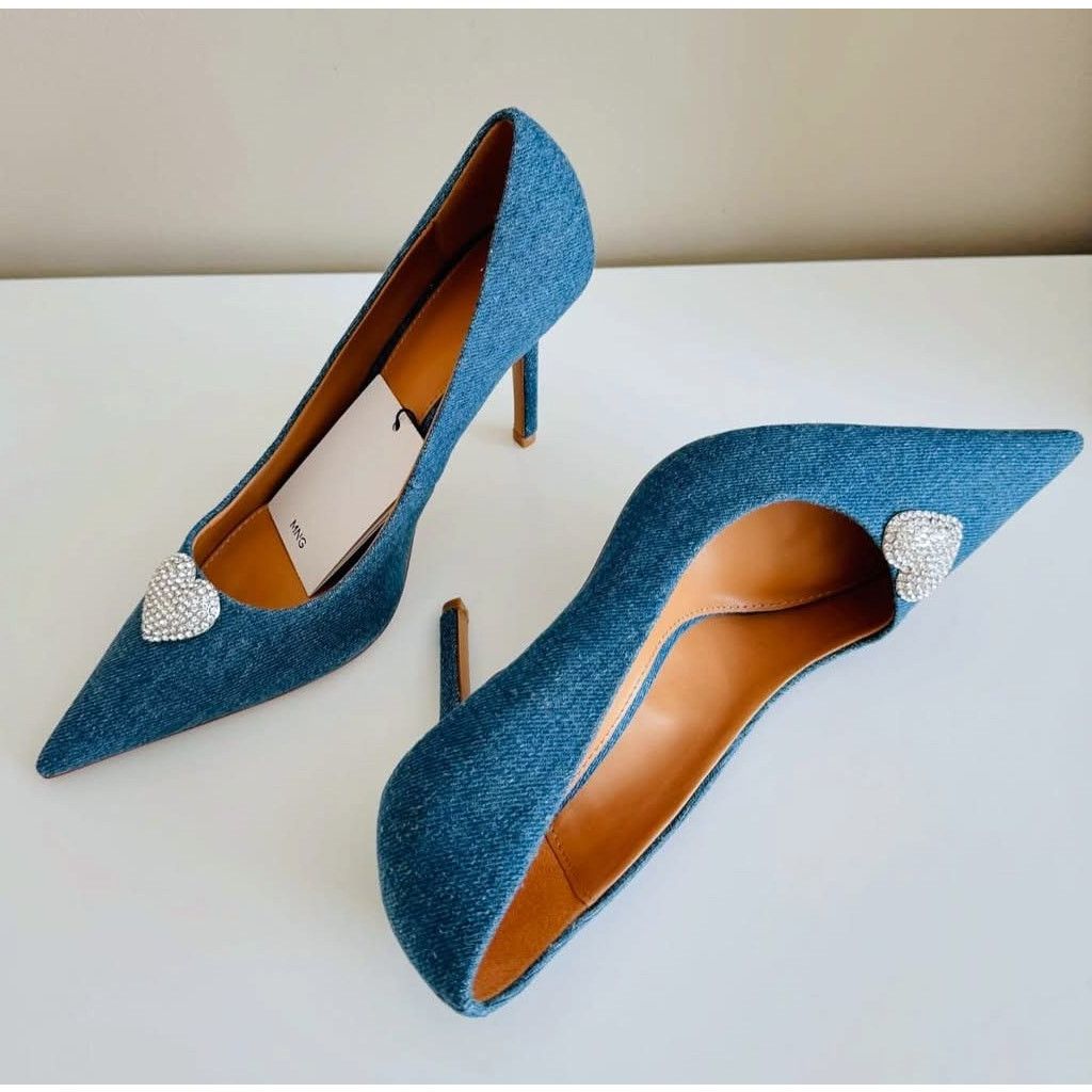 Mango MANGO Rhinestone Denim Heels NWT Size US 7.5 / IT 37.5 - 5 Thumbnail