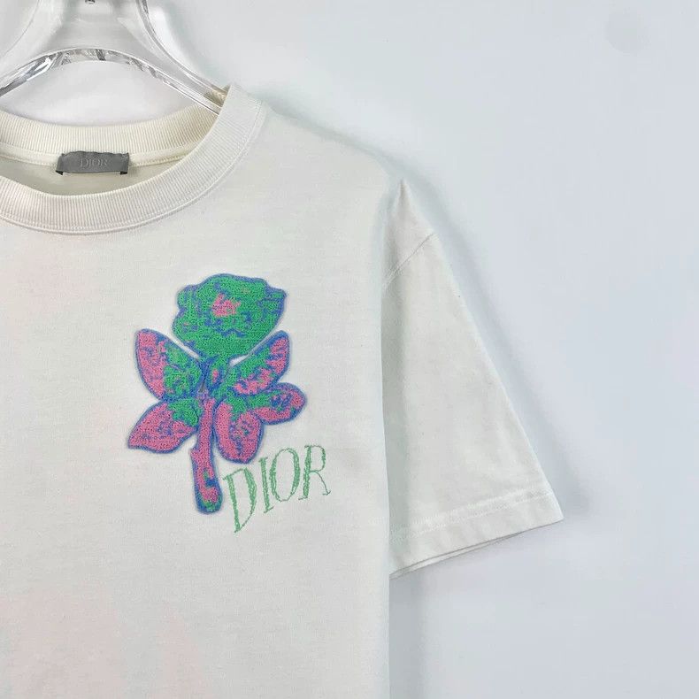 Dior Dior White floral plush cotton round-neck short-sleeved T-s Size US XS / EU 42 / 0 - 3 Thumbnail