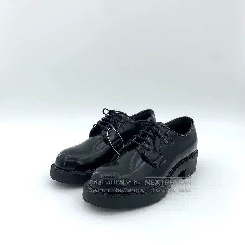 Prada Prada Black leather lace-laced casual flat loafers Size US 4.5 / IT 34.5 - 1 Thumbnail