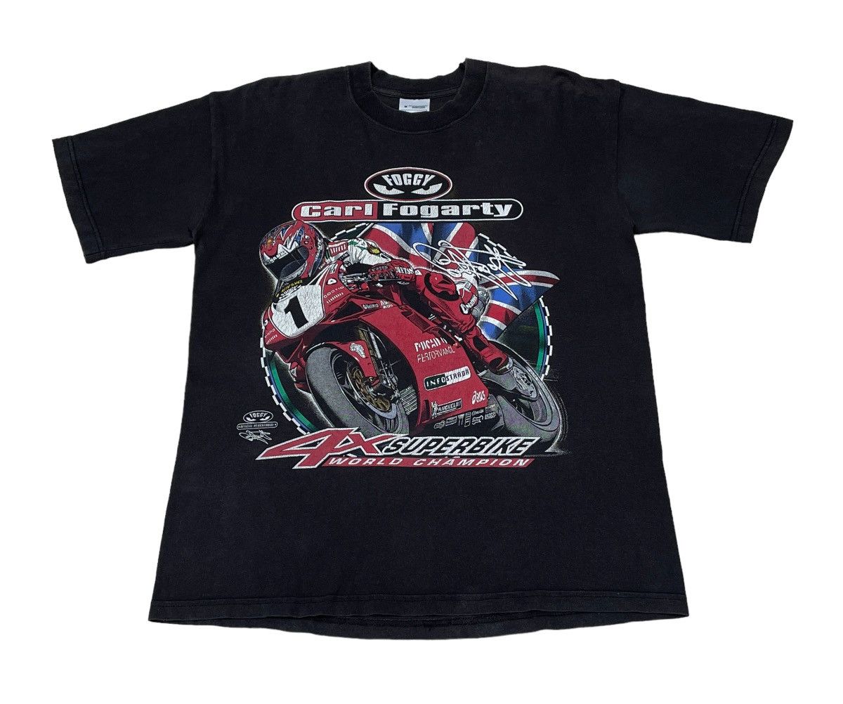 image of Racing Vintage Motorcycle Racer Carl Fogarty T-Shirt 1999S in Black, Men's (Size Medium)