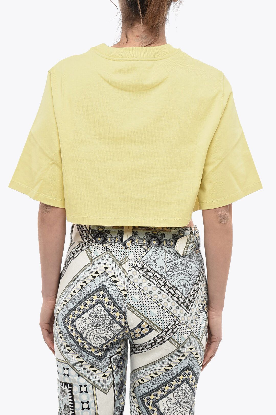 Stella McCartney og1mm0824 Cotton Crop T-Shirt With Flocked Logo in Yellow Size S / US 4 / IT 40 - 2 Thumbnail