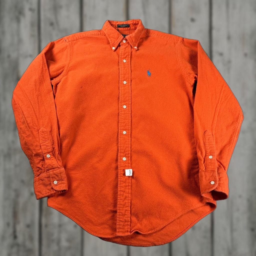 VINTAGE Polo Ralph Lauren Shirt Mens 16 Orange Button-Down Long Sleeve Pony CHECK SIZE