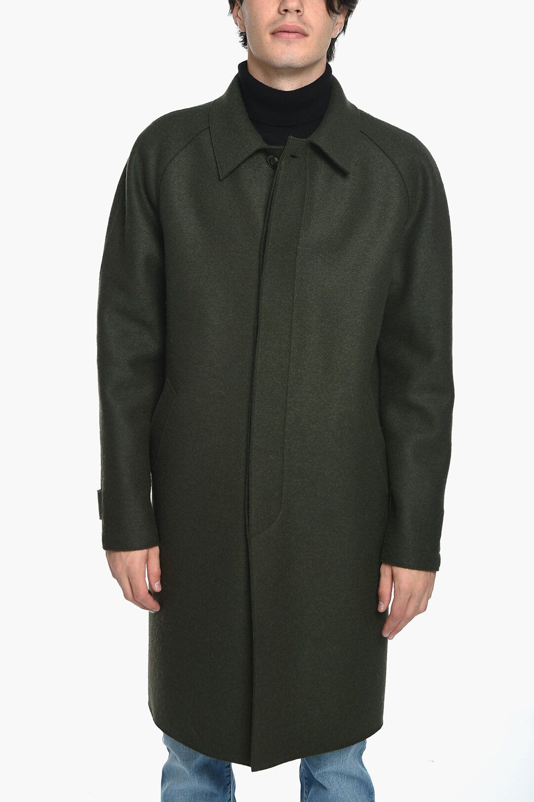 image of Harris Wharf London Og1Mm1223 Wool Breasted Coat In Green, Men's (Size Large)