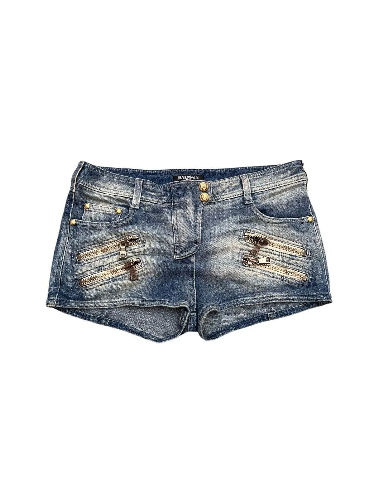 Japanese Brand Balmain Paris Zipper Biker Denim Shorts Acid Wash Blue Size 36" / US 14 / IT 50 - 1 Thumbnail