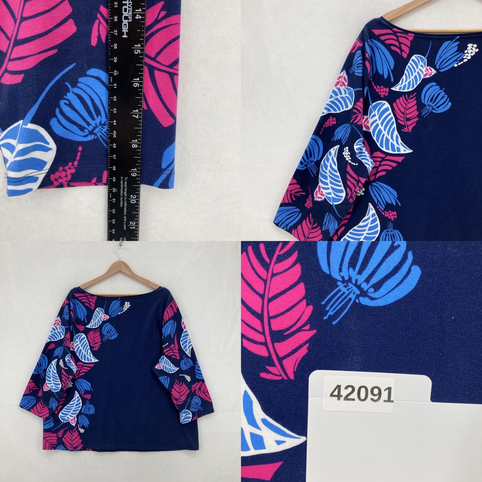 Talbots Talbots Shirt Womens 3X Navy Floral Boatneck 3/4 Sleeve Cotton Tee Plus Top Size XXL / US 16-18 / IT 52-54 - 8 Thumbnail