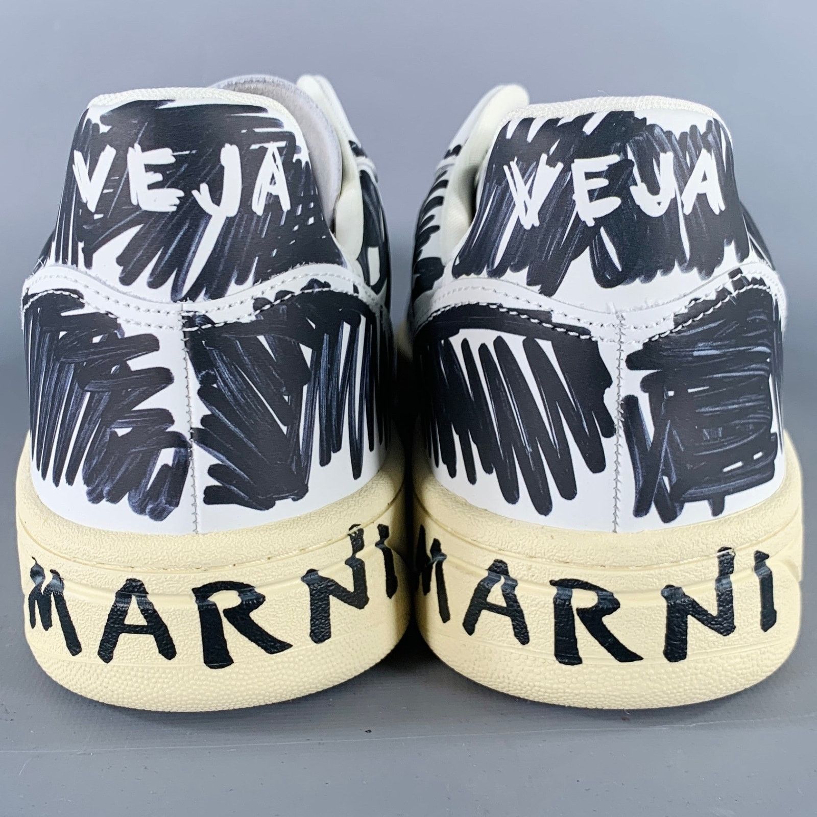 Marni MARNI 10.5 White Black Scribble Leather Low Top Sneakers Size US 10.5 / EU 43-44 - 3 Thumbnail
