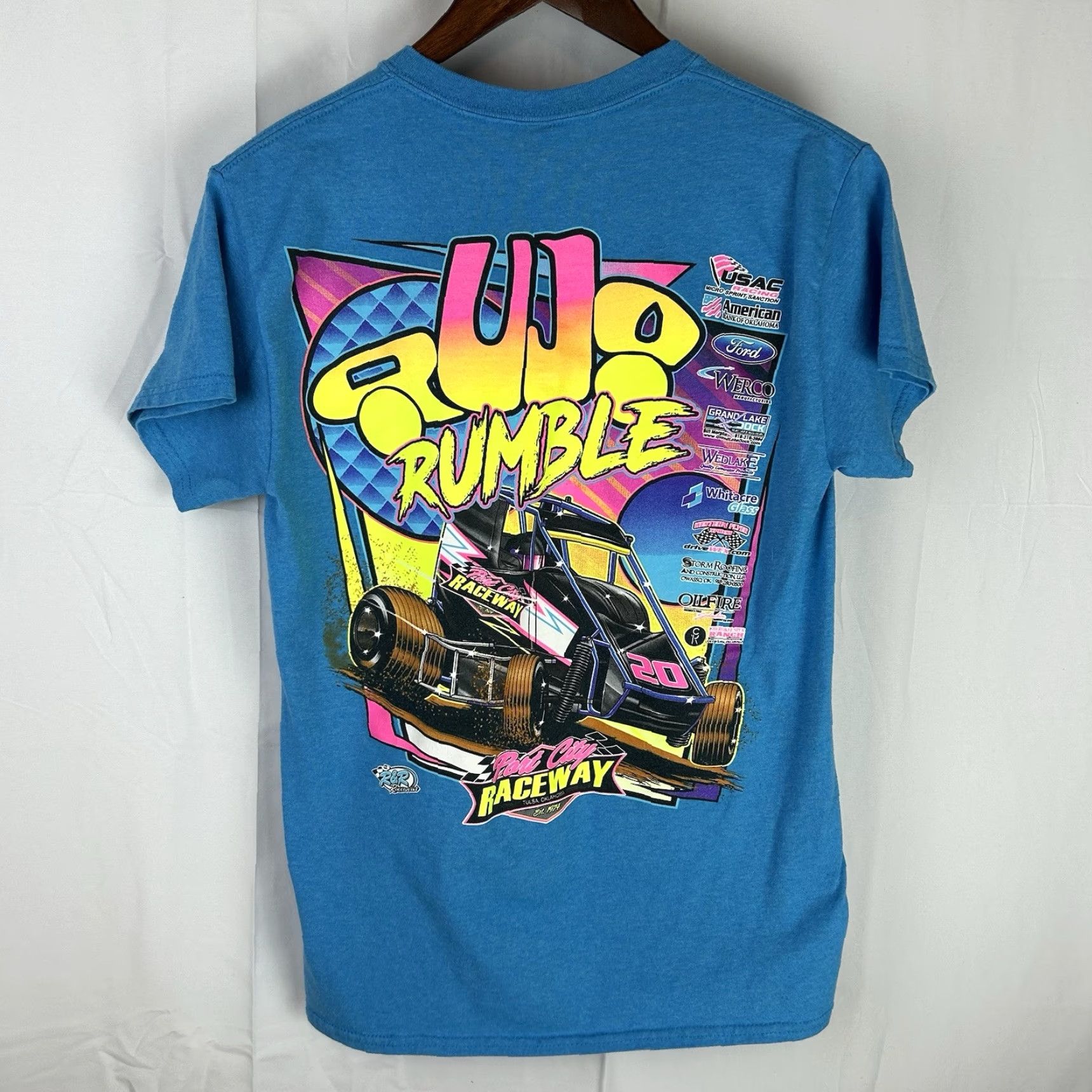 Gildan Port City Raceway Tulsa Oklahoma Sprint Car Dirt Racing T Shirt Small Colorful Gildan Men Short Sleeve Blue Size US S / EU 44-46 / 1 - 6 Thumbnail