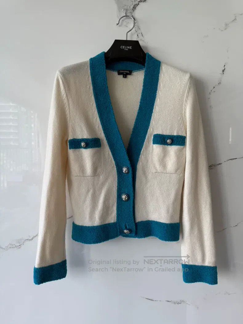 Chanel Chanel White and blue cardigan coat Size XXS / US 00 / IT 34 - 1 Thumbnail