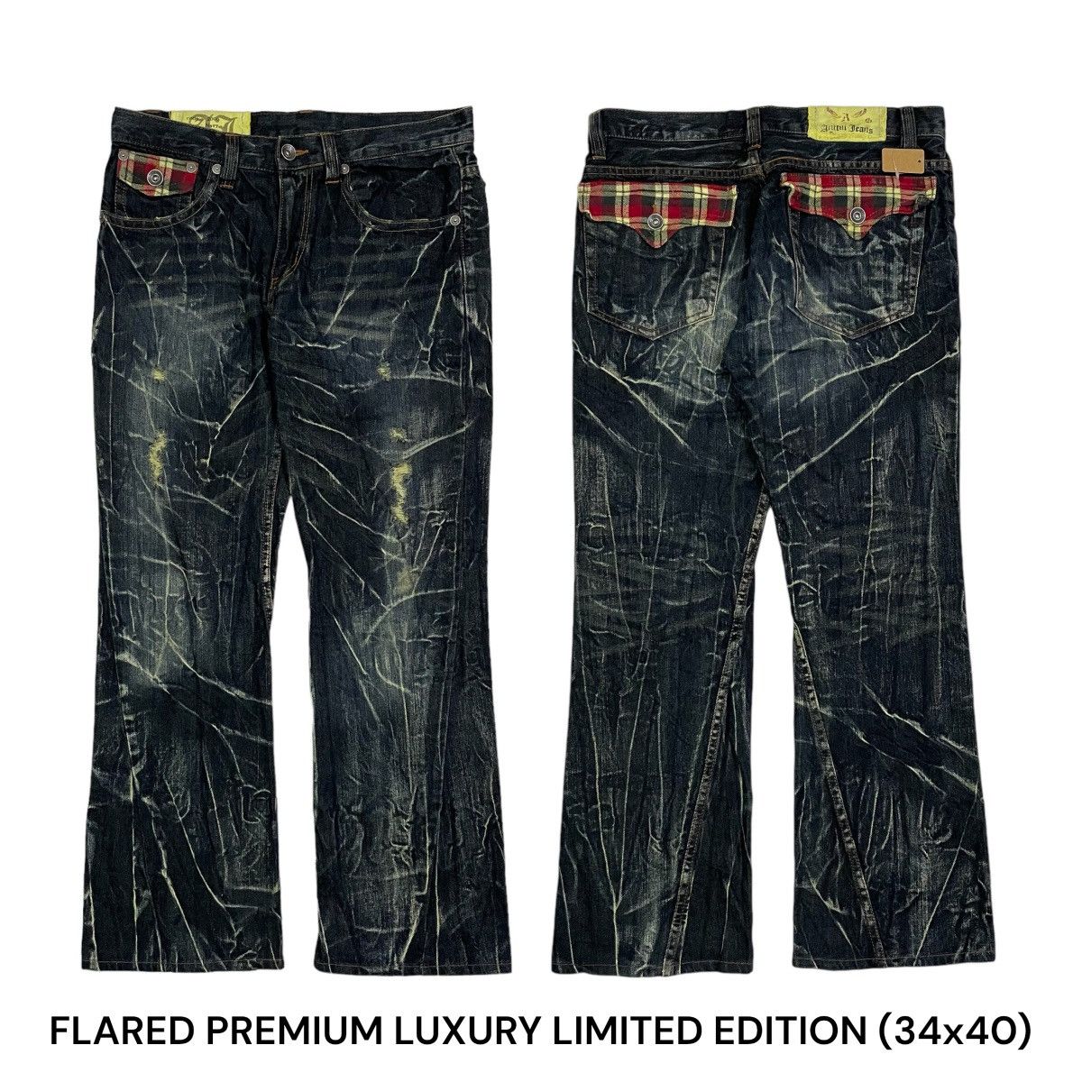 image of Avant Garde x If Six Was Nine Y2K Electric Design Premium Luxury Japanes Flared in Blue (Size 34)