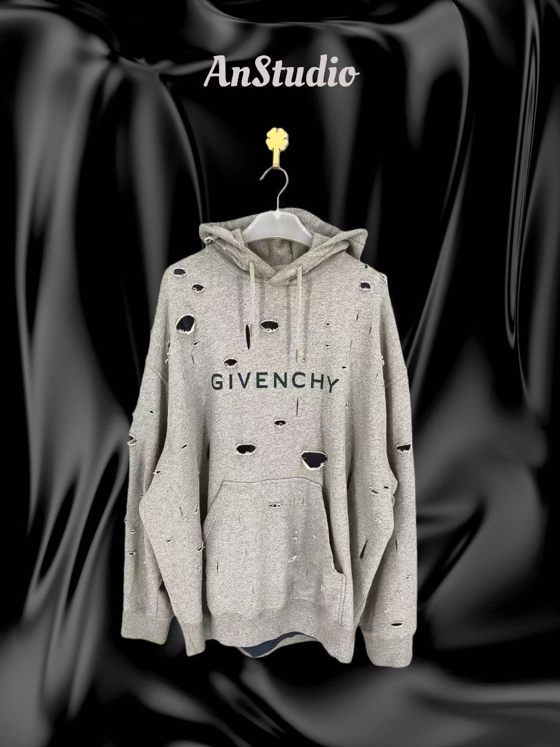 Givenchy Givenchy Grey/Blue Distressed Logo Oversized Hoodie Size US XL / EU 56 / 4 - 1 Thumbnail