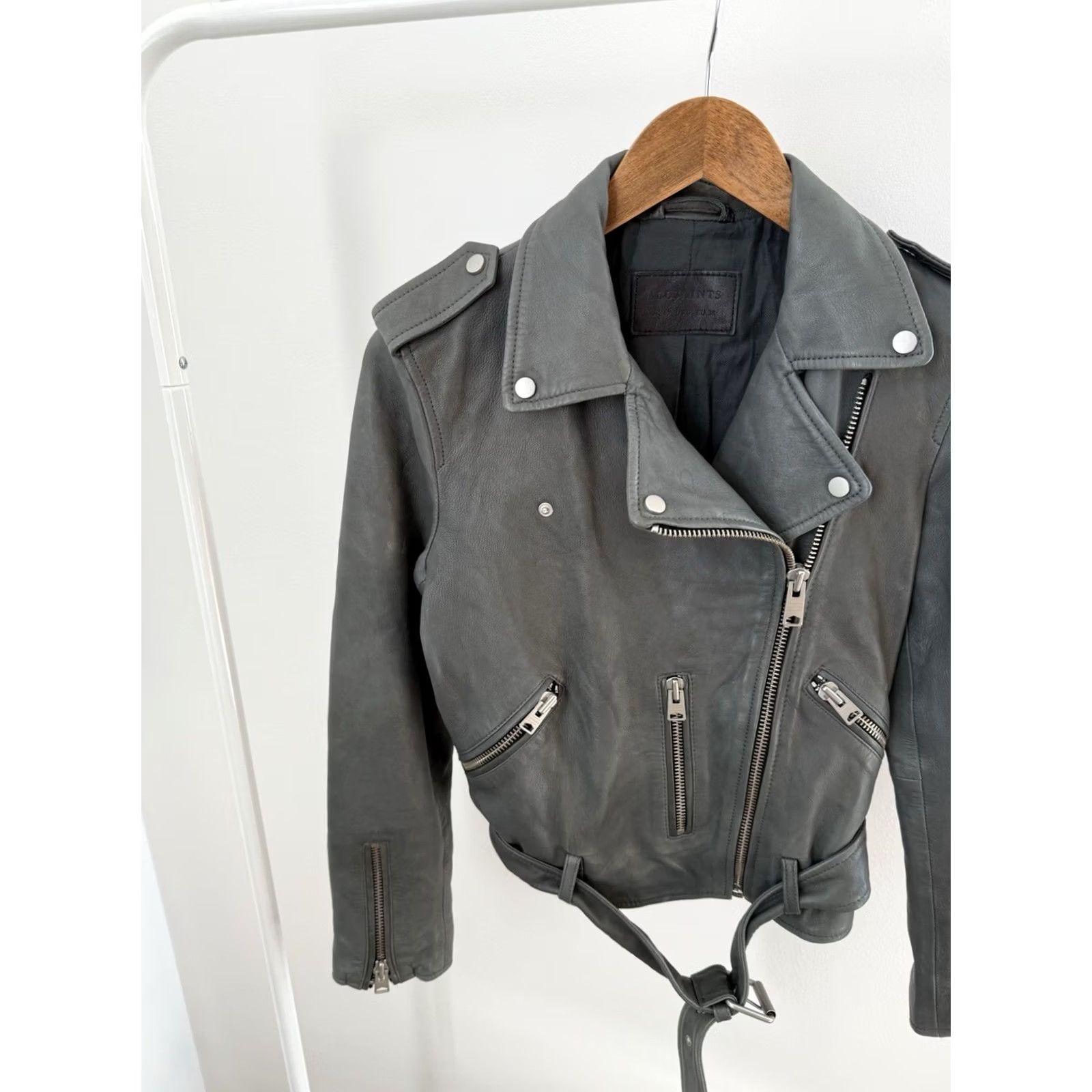 Allsaints AllSaints Balfern Leather Jacket Womens Motorcycle Gray Y2K Size M Regular XS? Size M / US 6-8 / IT 42-44 - 7 Thumbnail