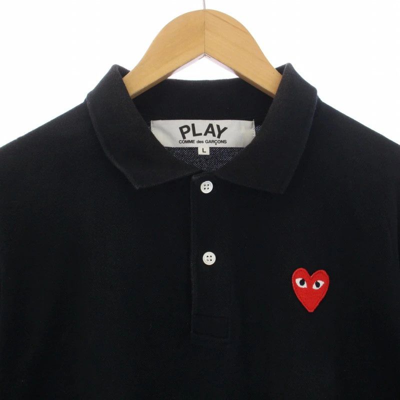 Comme des Garcons PLAY Polo Shirt short sleeve heart logo cotton uneven hem Black Size US L / EU 52-54 / 3 - 3 Thumbnail