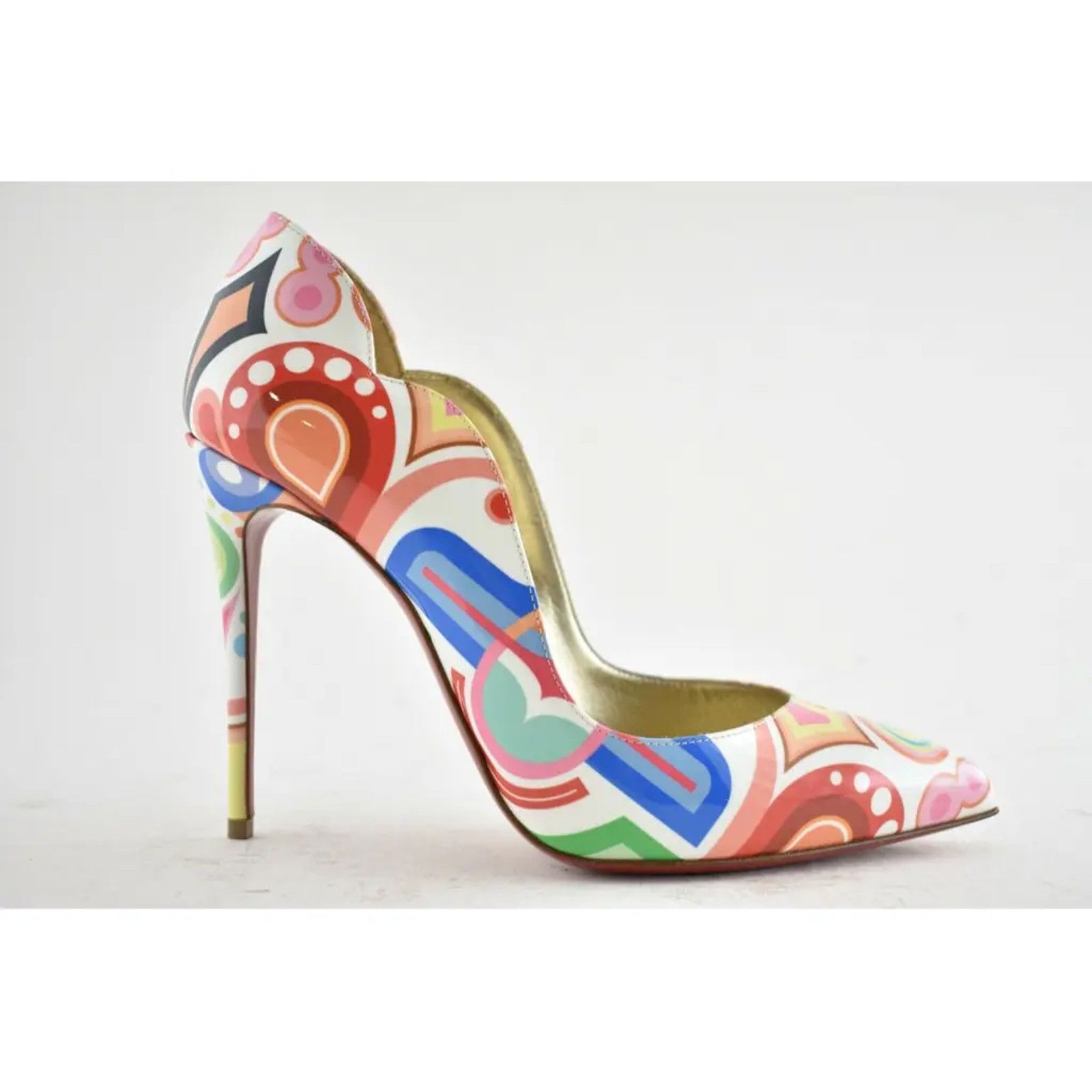 Christian Louboutin Hot Chick 100 Patent Tivoli Platine Gold Red Heel Pump 39 Size US 9 / IT 39 - 2 Thumbnail