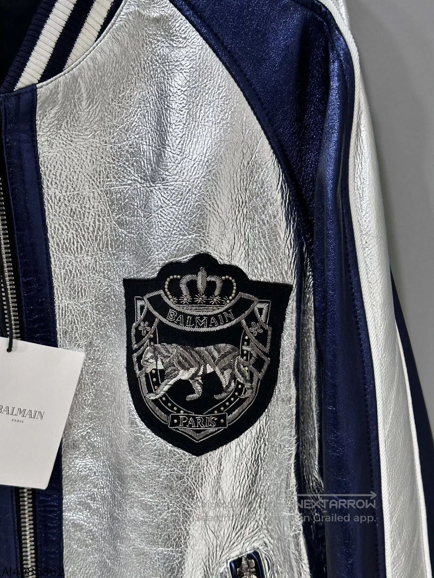 Balmain silver and navy bomber jacket by balmain. Size US L / EU 52-54 / 3 - 7 Thumbnail