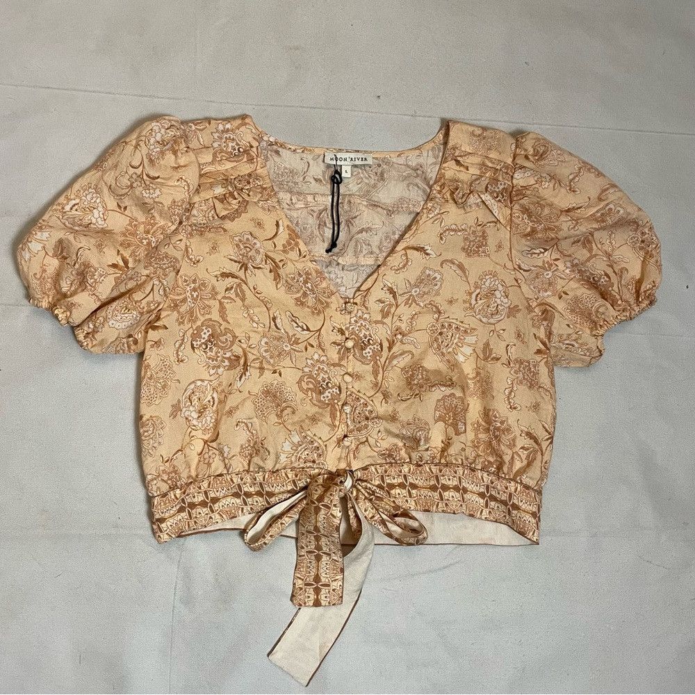 Other New Moon River Beige Short Balloon Sleeve Crop Rayon Button Size L / US 10 / IT 46 - 6 Thumbnail
