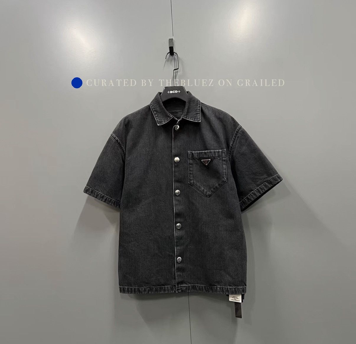 Prada Black Denim Shirt with Triangle Logo Size US XS / EU 42 / 0 - 1 Thumbnail