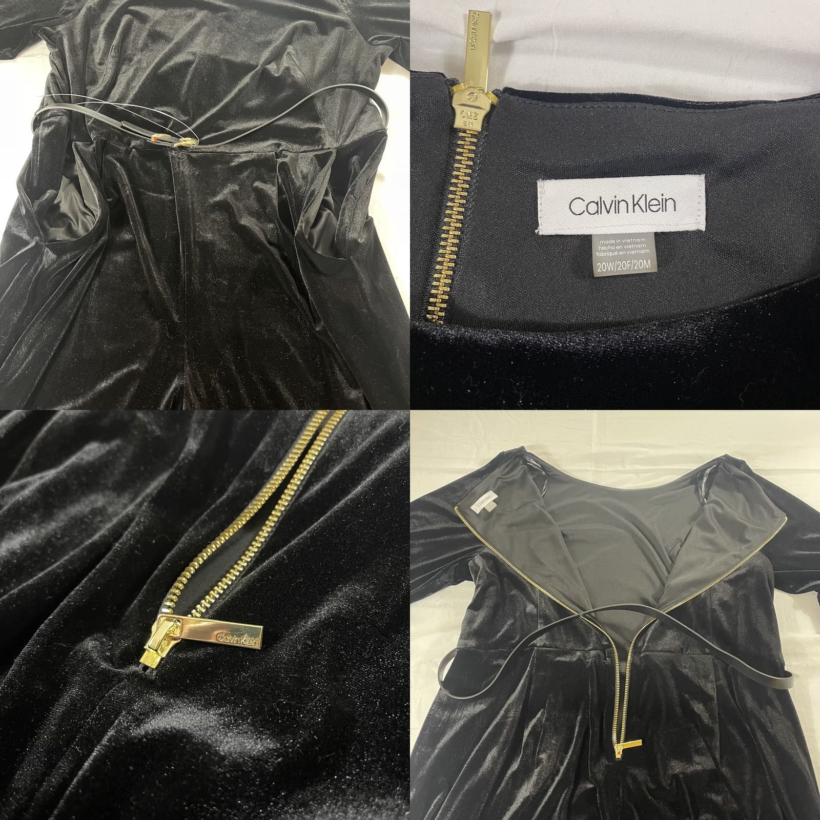 Calvin Klein Calvin Klein Women's Jumpsuit Belted Velvet Romper Pockets Black 20W XS? Size 42" / US 20 - 9 Thumbnail