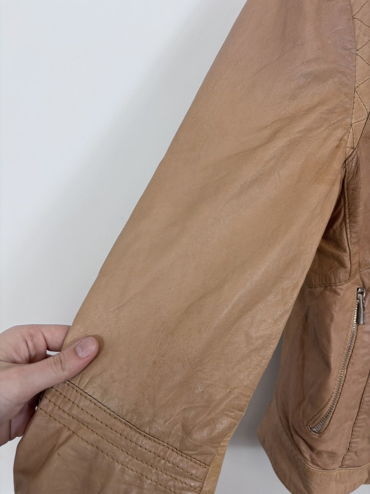 ARMA Arma Collection Women’s Beige Brown Biker Leather Jacket Size XL / US 12-14 / IT 48-50 - 14 Thumbnail