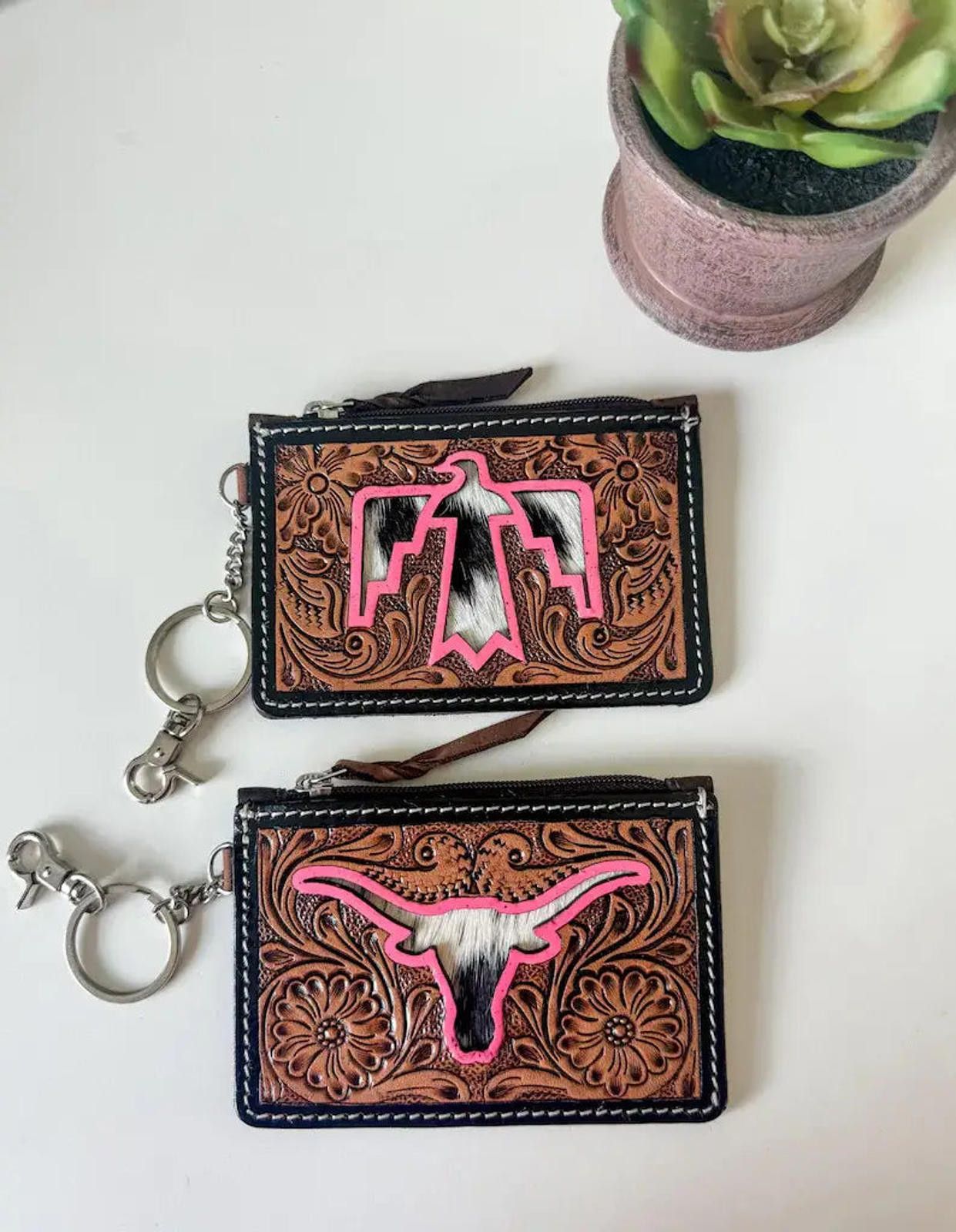 Other Tooled Leather Keychain Wallet Thunderbird Longhorn Bow Hat Size ONE SIZE - 10 Thumbnail
