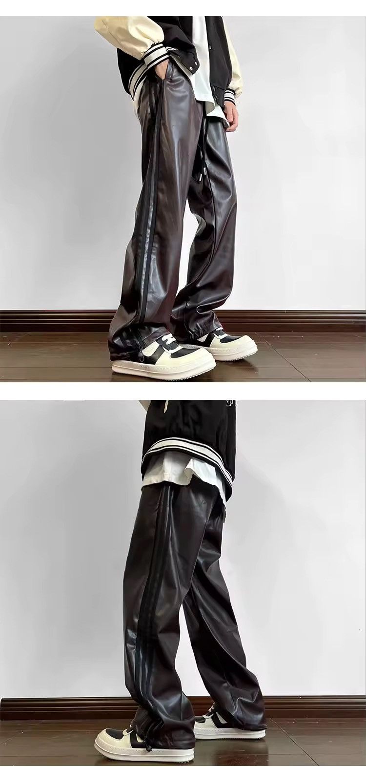 Japanese Brand × Other Loose Casual Hip Hop Vintage Straight PU Leather Pants Size US 29 - 2 Thumbnail