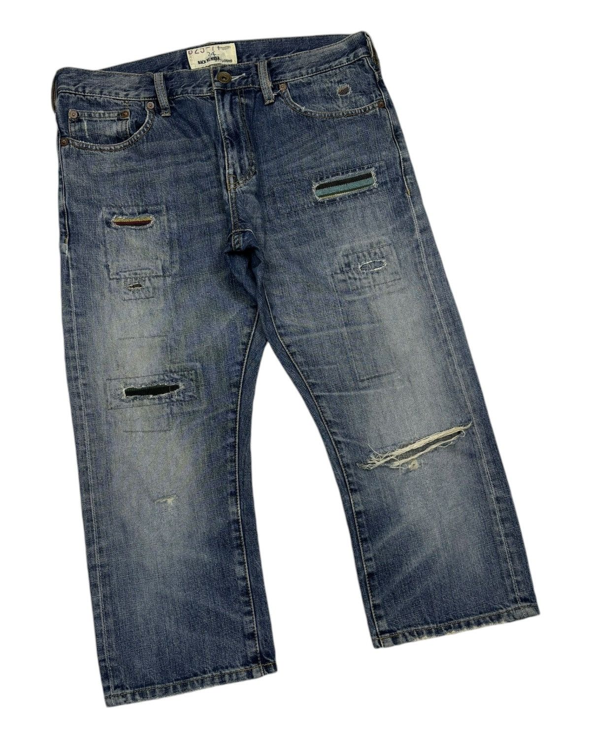 Japanese Brand PATCHWORK BACK NUMBER DISTRESSED DENIM JORTS DENIM Size US 34 / EU 50 - 3 Thumbnail