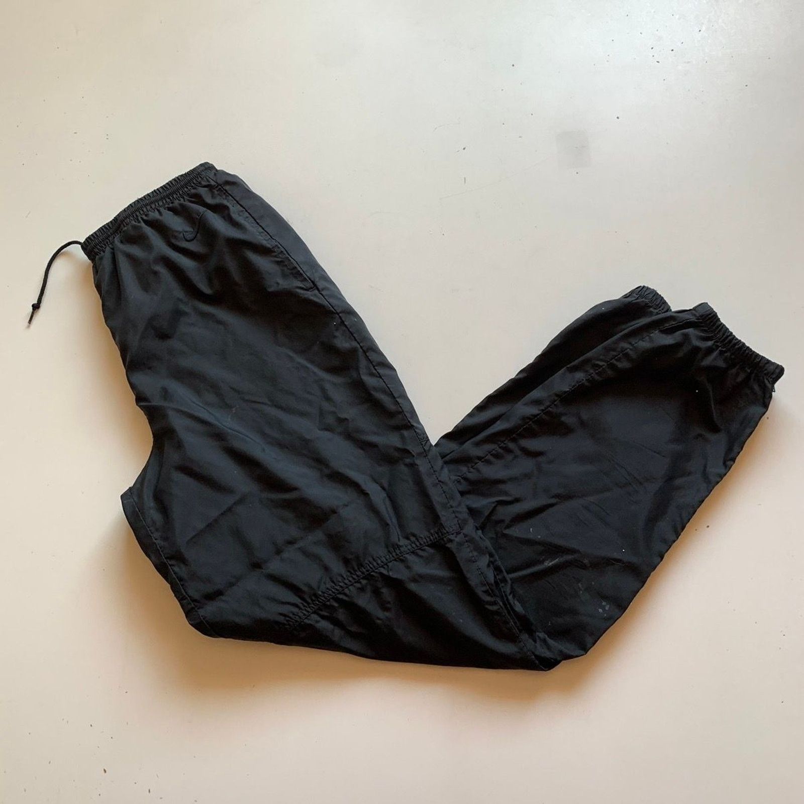 Nike × Vintage Vintage 90s Nike Swoosh Swishy Black Track Pants Medium Rare Size US 31 - 1 Thumbnail