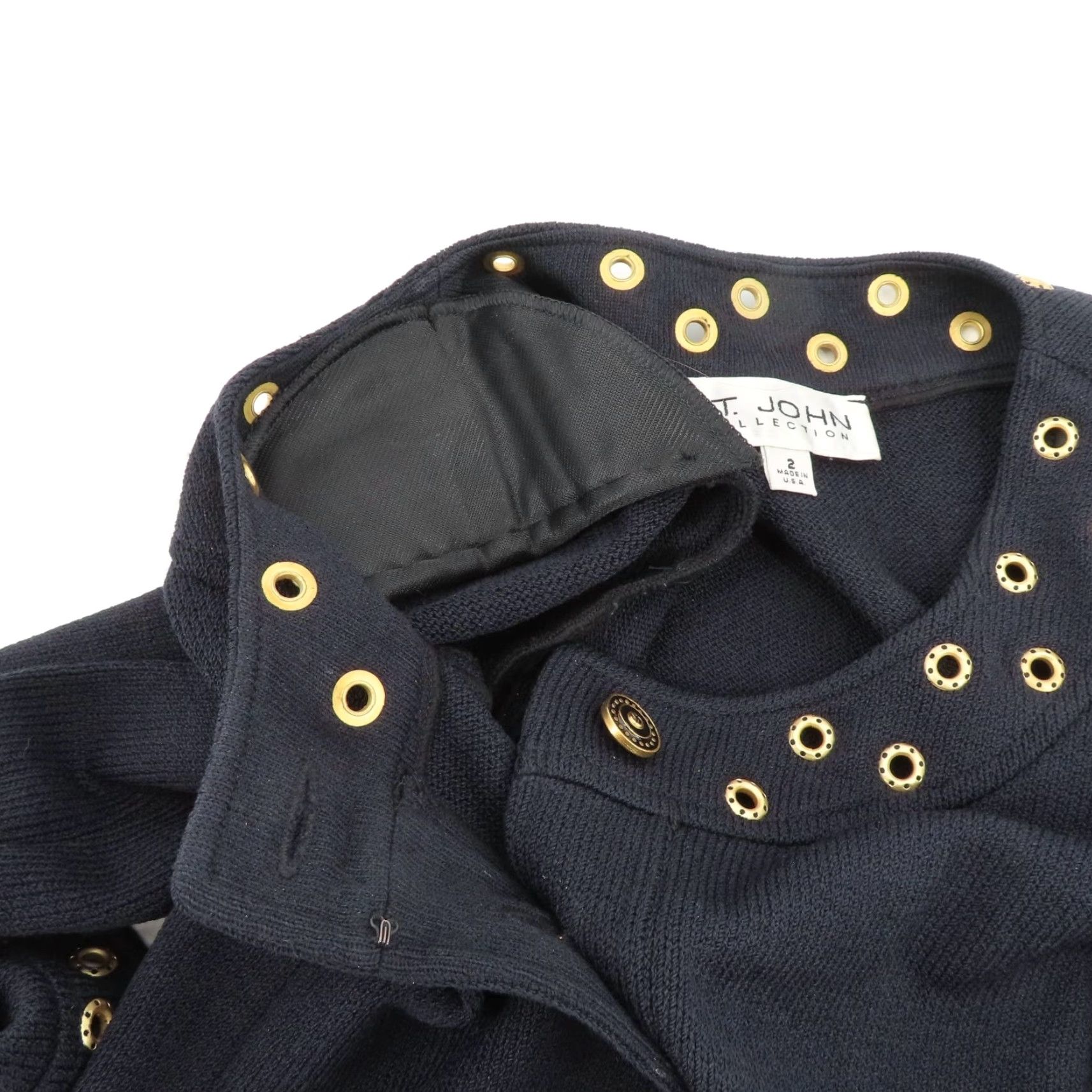 Vintage St John Collection Jacket Womens 2 Black Knit Gold Grommet Button Front Coat Size XS / US 0-2 / IT 36-38 - 6 Thumbnail