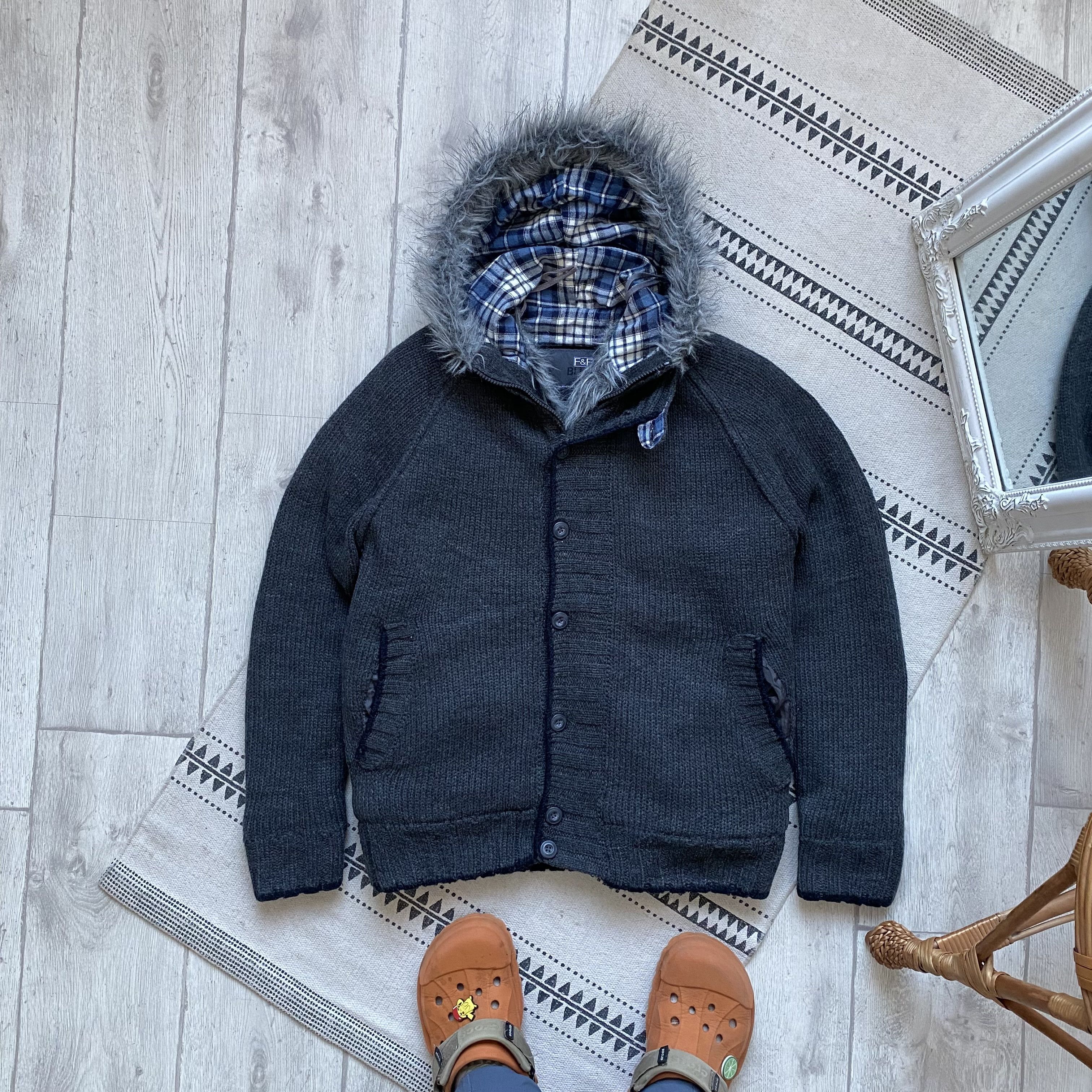 Vintage Y2K 2000s Knit Faux Fur Jacket Hoodie LGB jJapanese