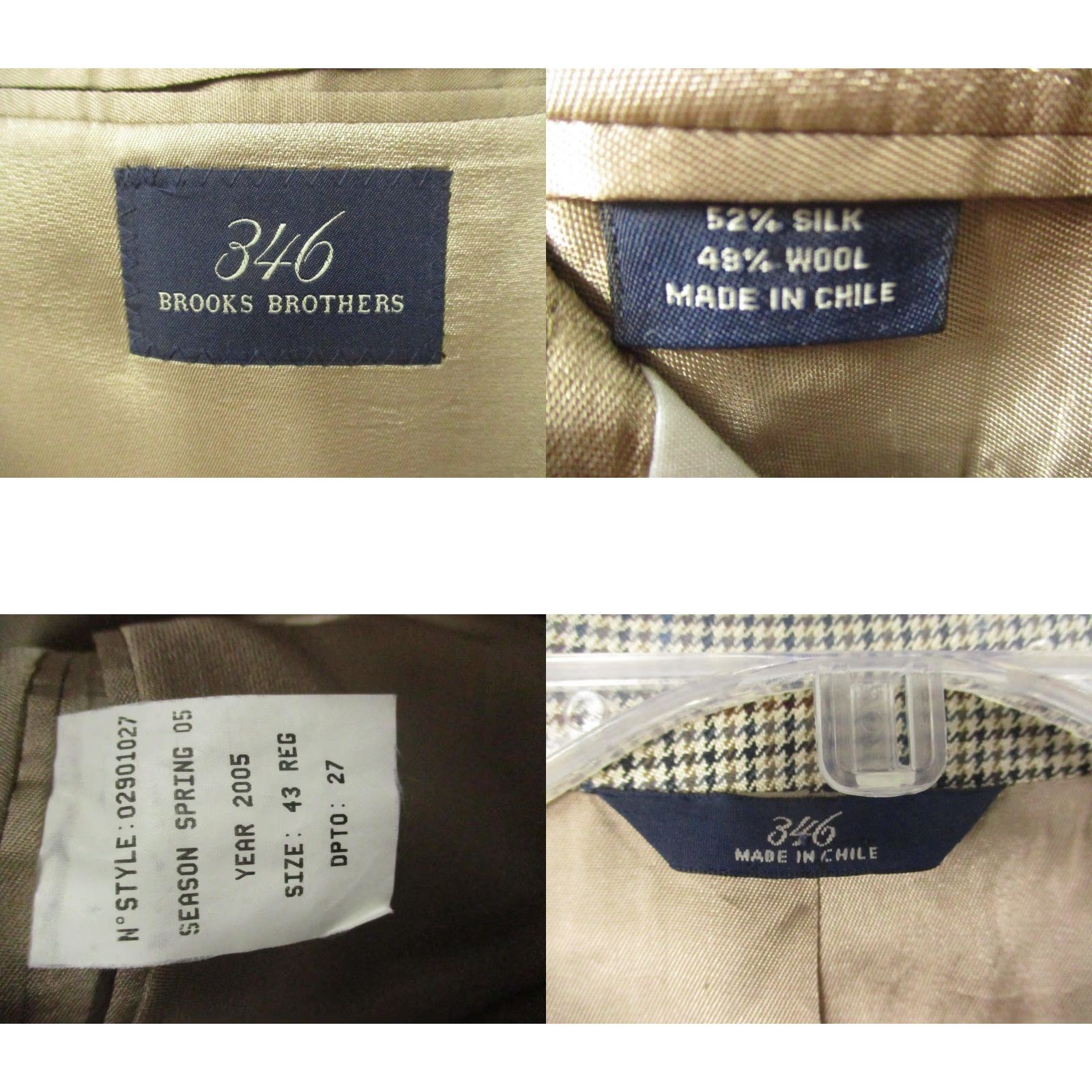 Brooks Brothers VINTAGE Brooks Brothers 346 Sport Coat Mens 43 Regular Houndstooth Beige Silk Wool Two-Button Notch Lapel Business Casual Wedding Jacket Size US XS / EU 42 / 0 - 8 Thumbnail