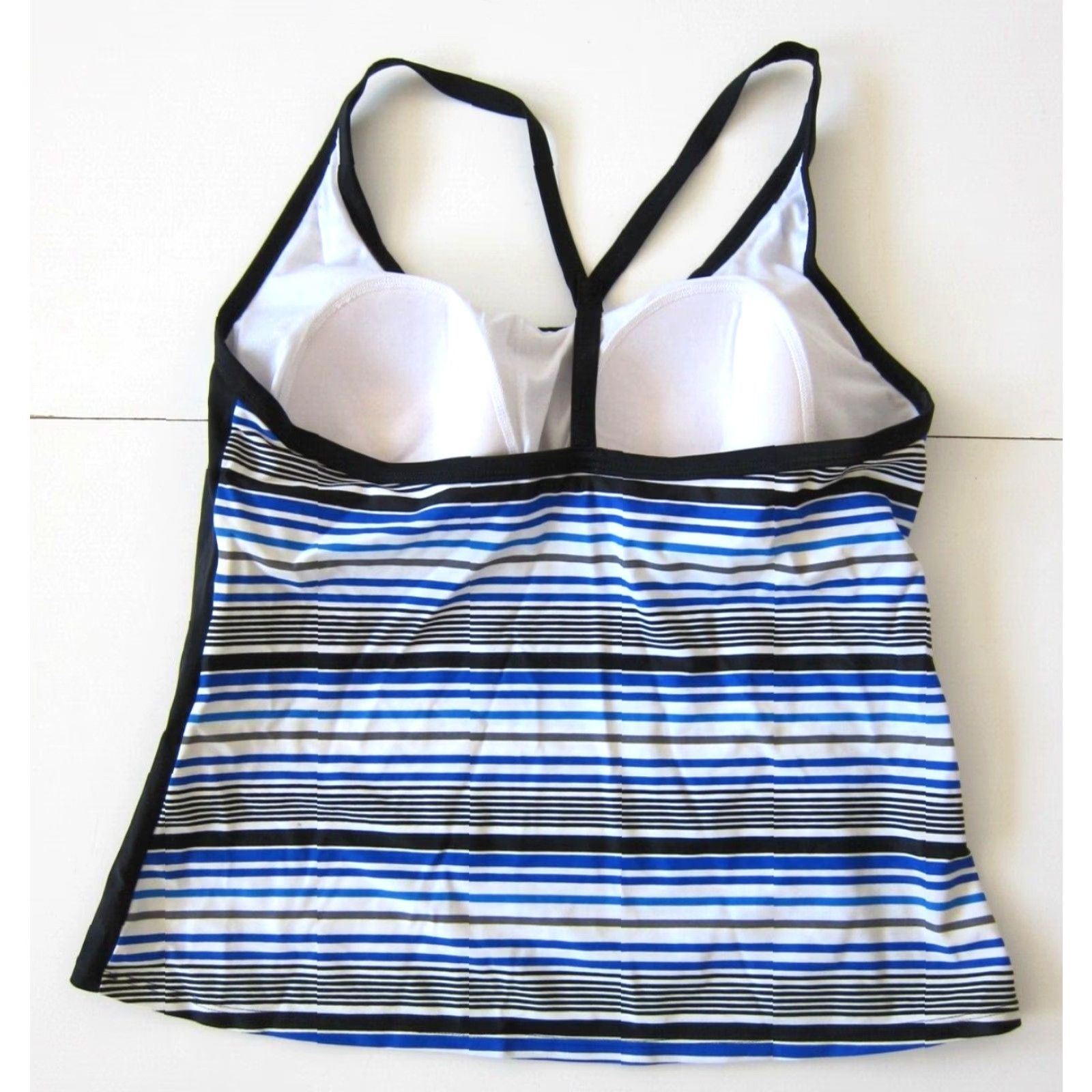 Vintage Athletech Tankini Swim Top Striped Racerback Built In Bra Blue White 18 Womens Size XXL / US 16-18 / IT 52-54 - 2 Thumbnail