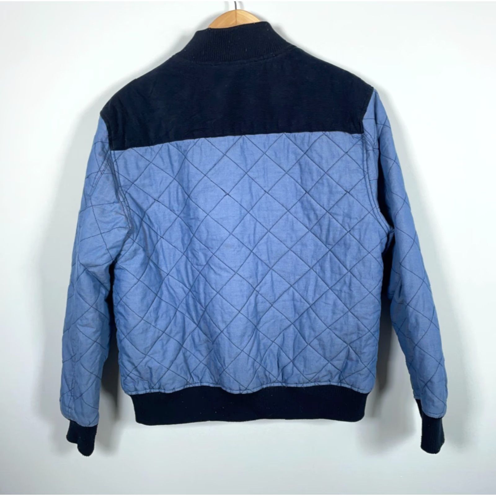 Vintage Pigeon Staple Quilted Bomber Jacket Men XL Blue Corduroy Trim Streetwear Size US XL / EU 56 / 4 - 2 Thumbnail