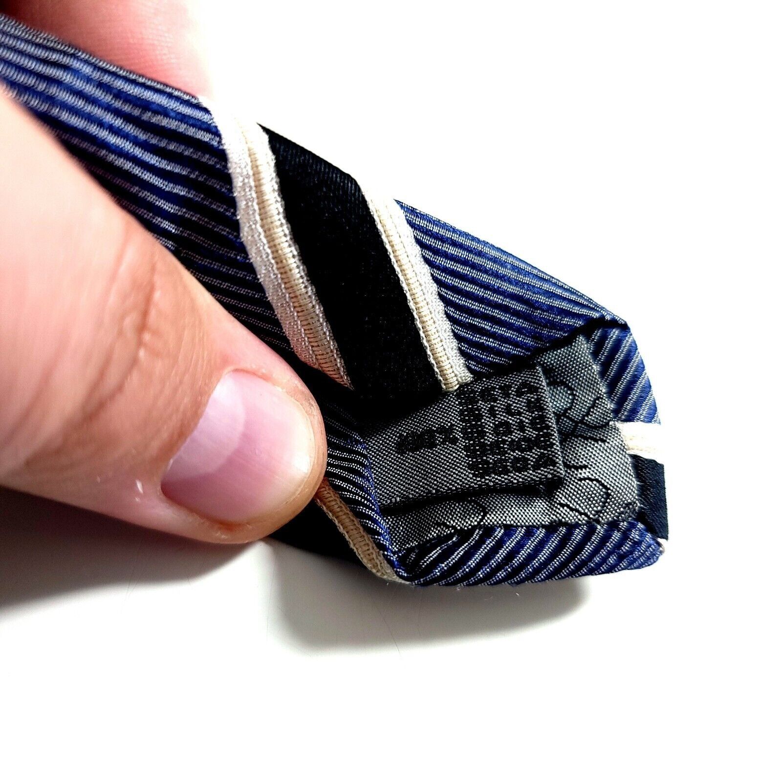 Designer Timo Cojuna Woven Blue Black Cream Striped Woven Tie Size ONE SIZE - 4 Thumbnail
