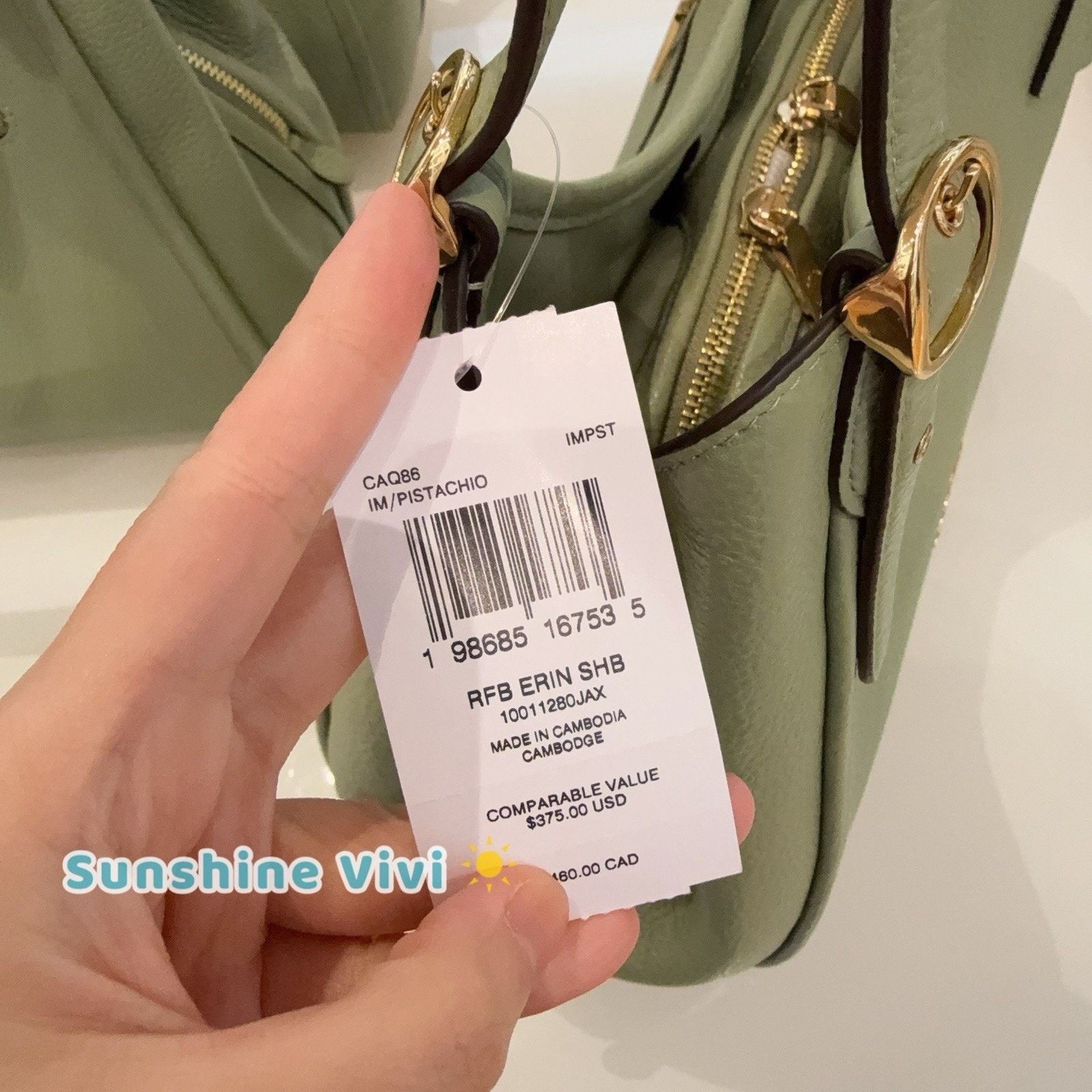 Coach NWT Coach Erin Shoulder Bag Leather CAQ86 Gold/Pistachio Size ONE SIZE - 7 Thumbnail