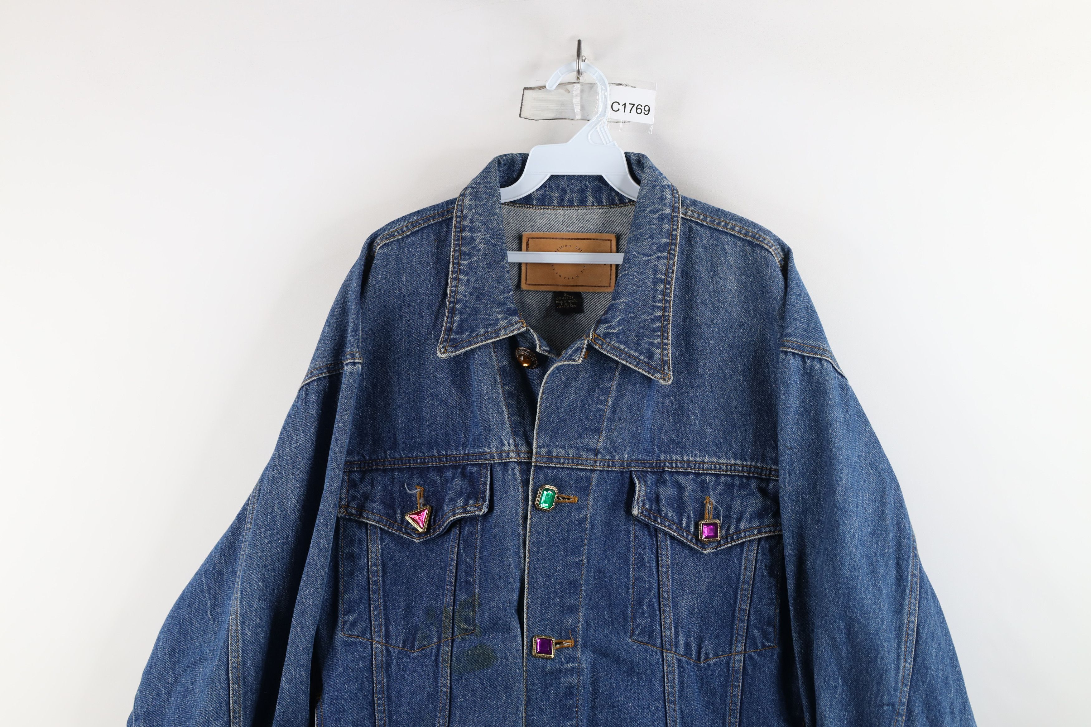 Vintage Vintage 90s Streetwear Jeweled Denim Jean Trucker Jacket Size XL / US 12-14 / IT 48-50 - 2 Thumbnail