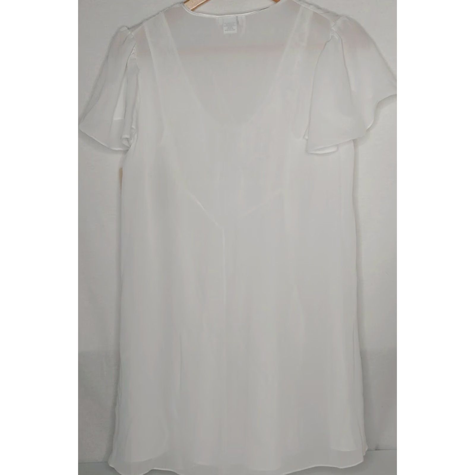 Vintage Cinema Etoile Women Small White Chemise Nightgown Stretch Lace Top Gown Sexy Sleeveless Short Flutter Sleeve 34" Chest 35" Length Size ONE SIZE - 4 Thumbnail