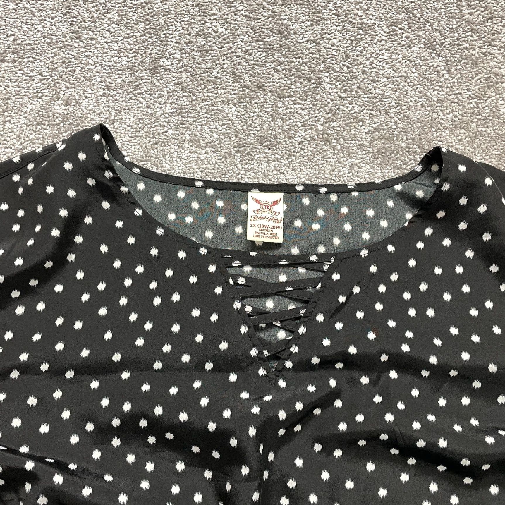 Faded Glory Faded Glory Blouse Shirt Womens 2XL Polka Dot Black White Roll Tab Sleeve Casual Tunic Blouse Size XXL / US 16-18 / IT 52-54 - 4 Thumbnail