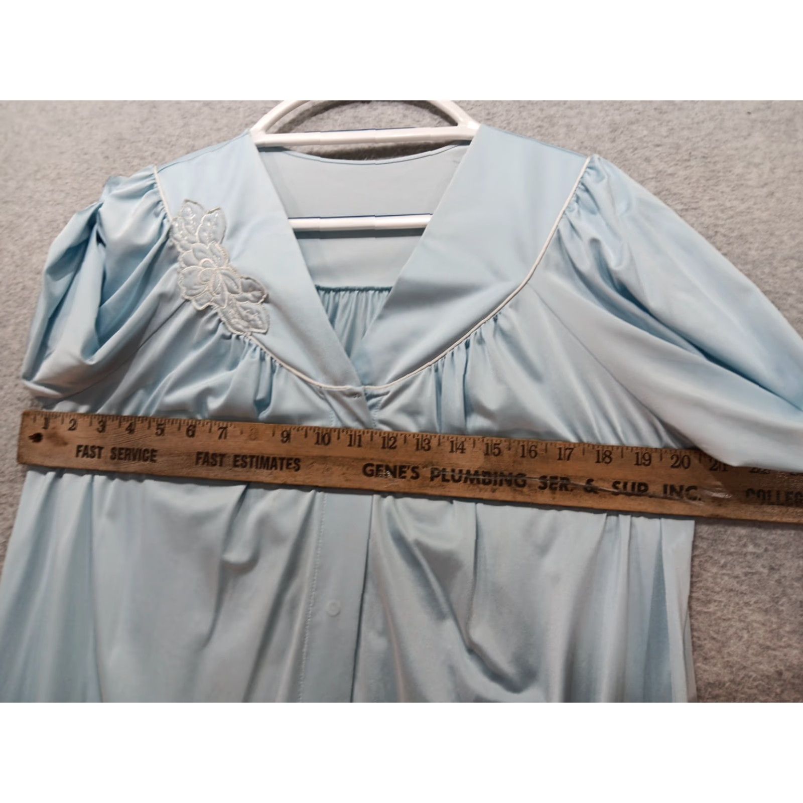 Vintage VTG Shadowline Nylon Robe Size Medium Sky Blue Long Snap Front Lace Trim GUC Size ONE SIZE - 7 Thumbnail