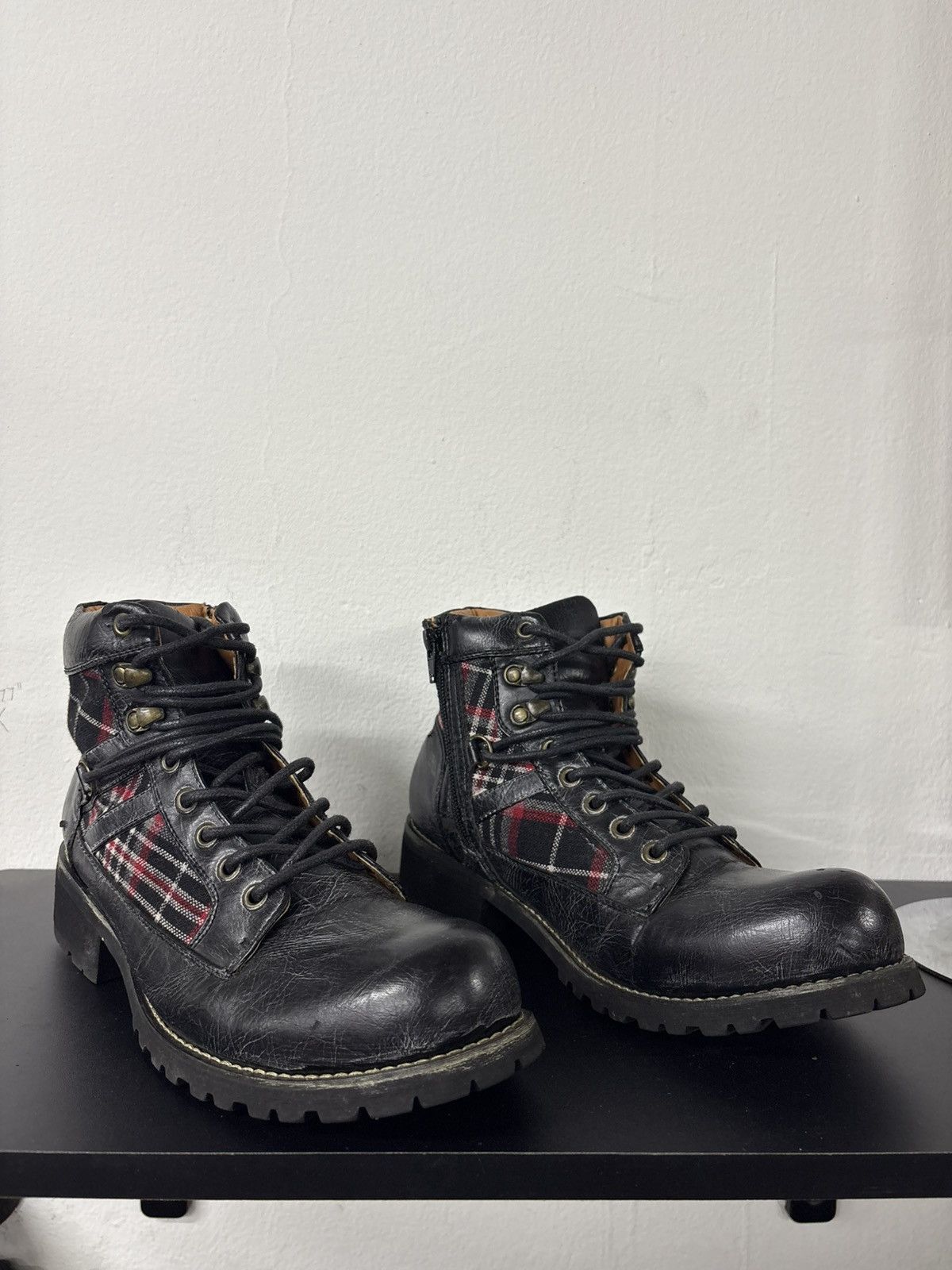 New Rock Asboo Gothic Punk Plaid Boots Studded Black Leather Size US 7.5 / EU 40-41 - 15 Thumbnail