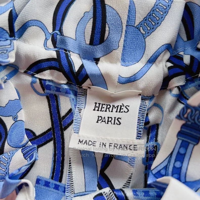 Hermes Hermes Blue printed women's shorts, 100% mulberry silk Size 42" / US 20 - 3 Thumbnail