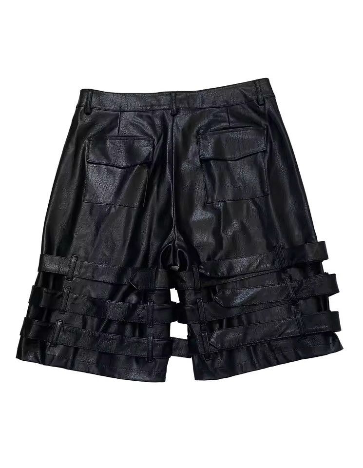 Japanese Brand Buckle Strap PU Leather Shorts | Punk Biker Rave Streetwear Size US 30 / EU 46 - 6 Thumbnail