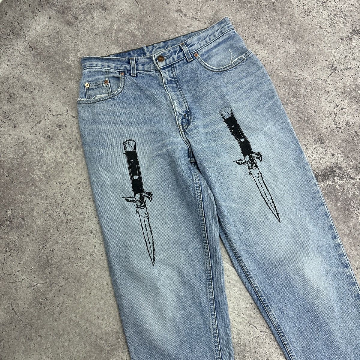 Levi's Vintage 90s Levis 501 Orange Tab Knifes Agony custom jeans Size US 30 / EU 46 - 5 Thumbnail