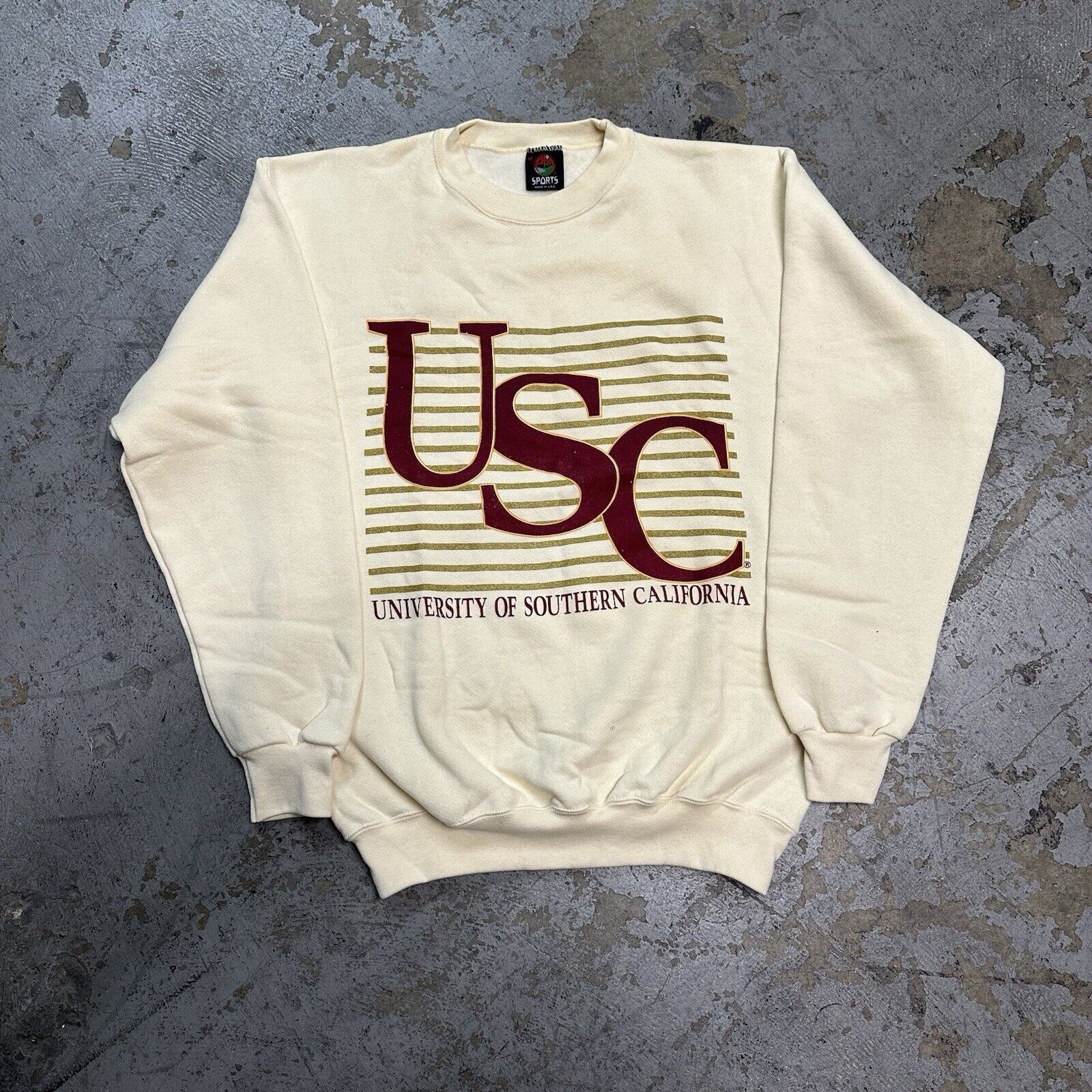 Vintage Vintage 90s USC Trojans Cream Sweatshirt Sz Medium NCAA Size US M / EU 48-50 / 2 - 1 Thumbnail