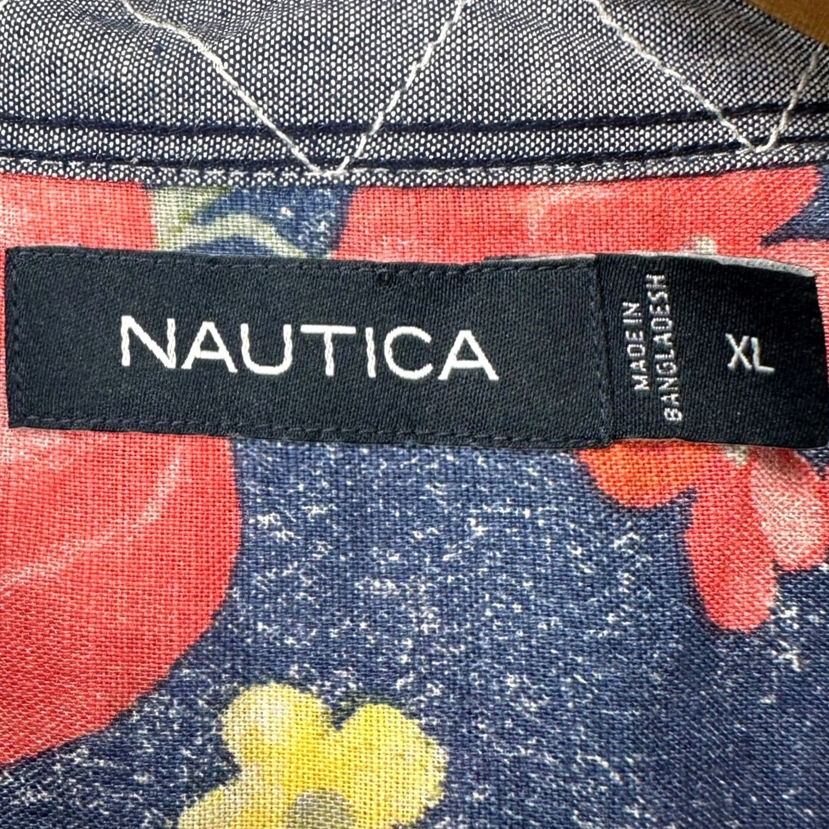 Nautica Nautica Hawaiian Shirt XL Blue Multi Floral Button-Up Linen Blend Mens Casual Summer Short Sleeve Size US XL / EU 56 / 4 - 4 Thumbnail