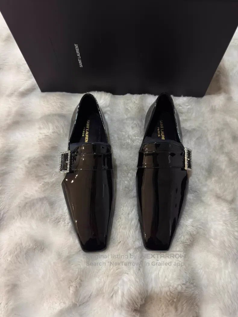 Saint Laurent Paris Saint Laurent Paris Crystal Buckle Loafers Leather Shoes Size US 7 / EU 40 - 1 Thumbnail