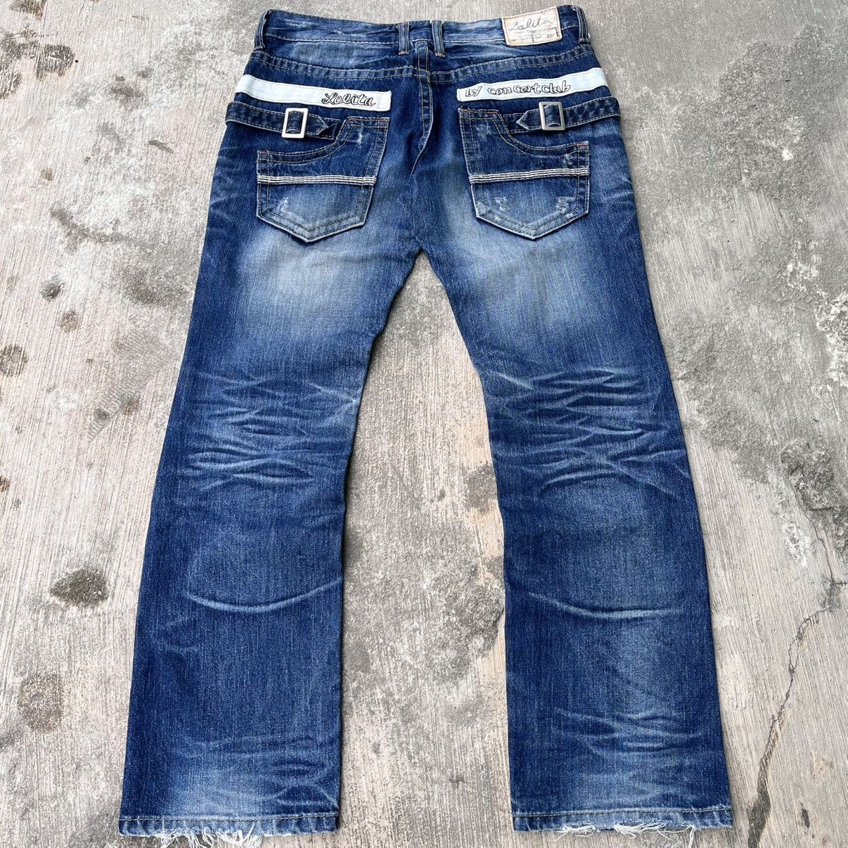 If Six Was Nine Vintage Lolita Buckle Back Faded Flare Distressed Jeans Size US 33 - 1 Thumbnail
