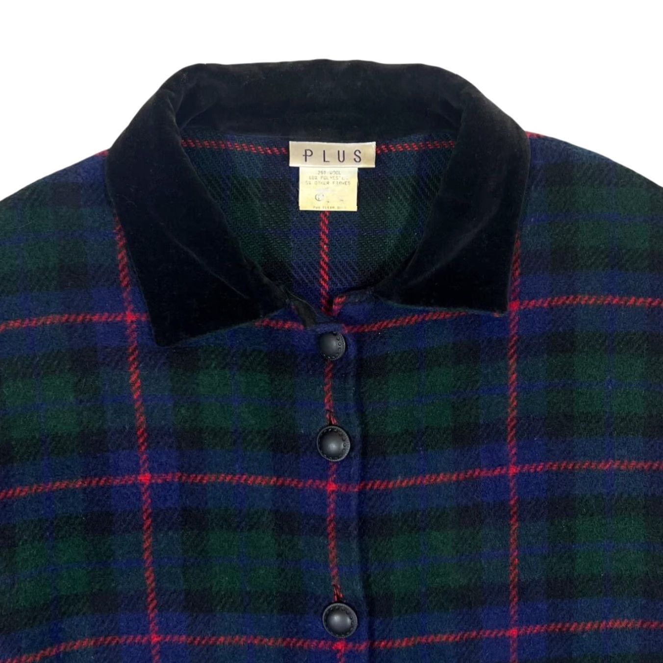 Vintage VINTAGE PLUS Tartan Check Acrylic Velour Collared Jacket Womens 12/14 Navy Check Wool-like Velour Buttoned Pocketed Coat Jacket Womens Size XL / US 12-14 / IT 48-50 - 3 Thumbnail