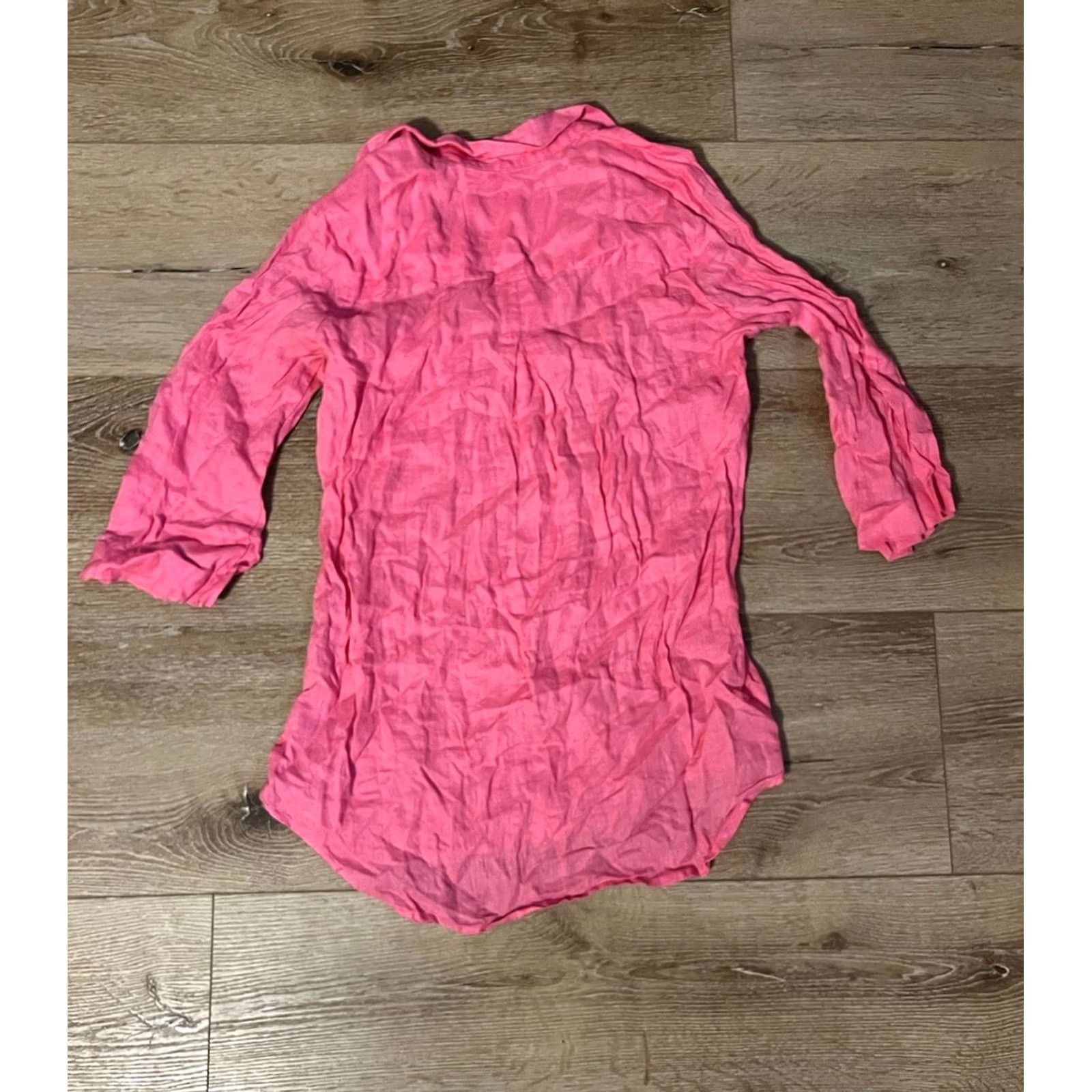 Bella Dahl Bella Dahl Womens Pink 100% Linen Tunic Blouse Small 3/4 sleeve Size S / US 4 / IT 40 - 2 Thumbnail