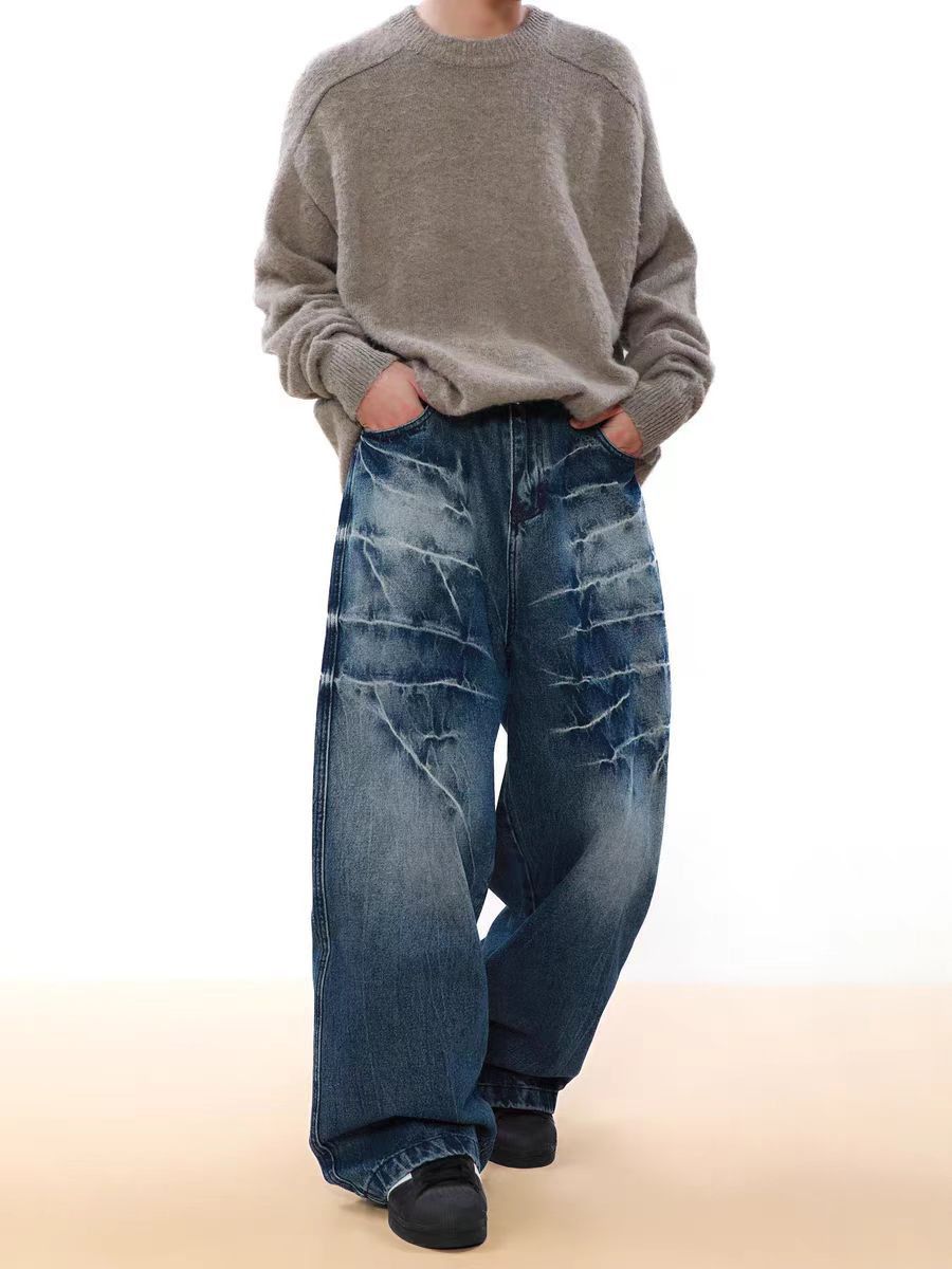 Japanese Brand × Jean Vintage Cracked Lightning Washed Relaxed Jeans Size US 30 / EU 46 - 3 Thumbnail